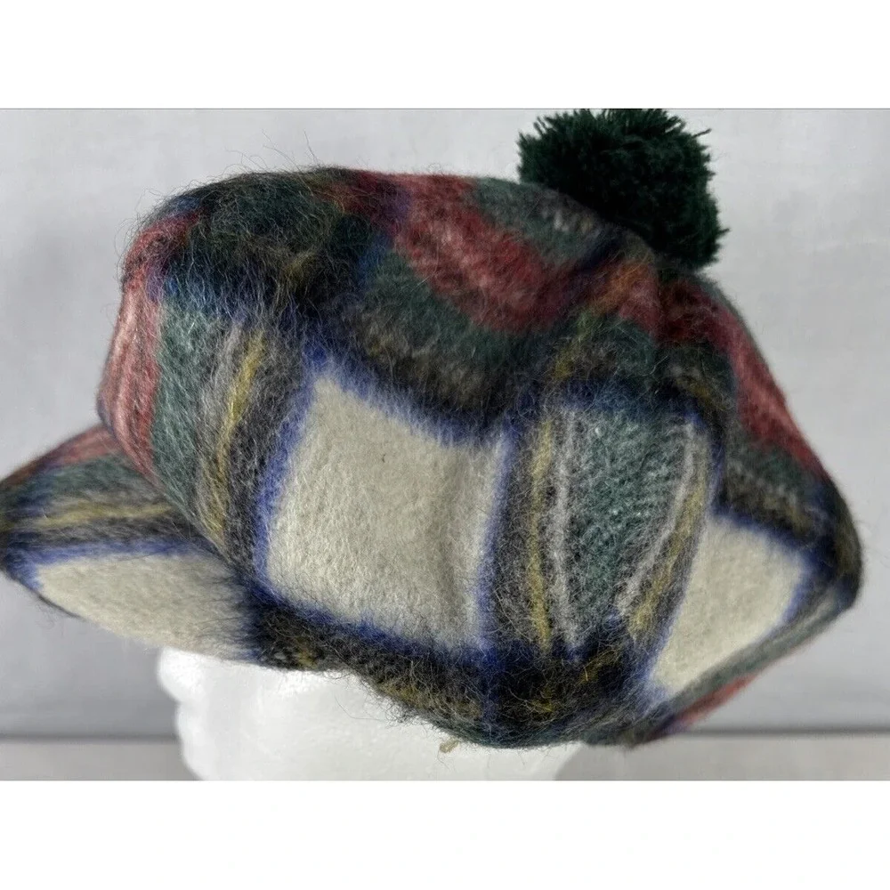 Browns of Bermuda‎ Wool Mohair Red Blue Tartan Plaid Cap Hat Made in Scottland